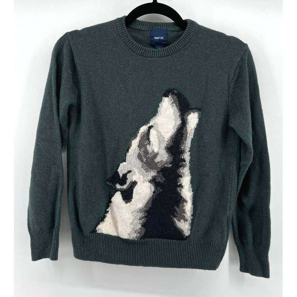 GapKids | Boys Crewneck Knit Sweater Green Wolf Husky Size L(10)